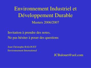 Environnement Industriel et DÃ©veloppement Durable