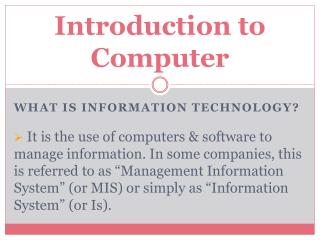 Introduction to Computer