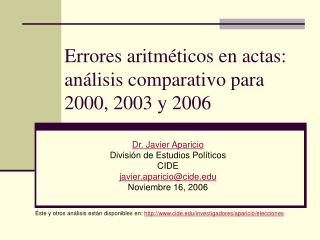 Errores aritmÃ©ticos en actas: anÃ¡lisis comparativo para 2000, 2003 y 2006