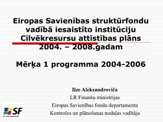 Ilze AleksandroviÄa LR FinanÅ¡u ministrijas Eiropas SavienÄ«bas fondu departamenta