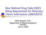 New National Drug Code NDC Billing Requirement for Pharmacy Claims Submissions UB04