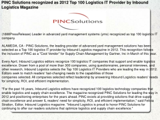 PINC Solutions recognized as 2012 Top 100 Logistics IT Provi