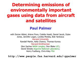 Determining emissions of environmentally important gases using data from aircraft and satellites