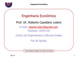 Engenharia EconÃ´mica Prof. Dr. Roberto Cayetano Lotero E-mail : roberto.lotero@gmail