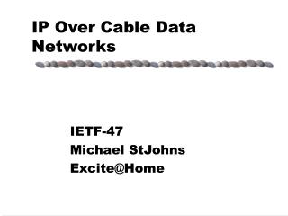 IP Over Cable Data Networks