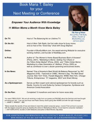 Book Maria T. Bailey for your Next Meeting or Conference