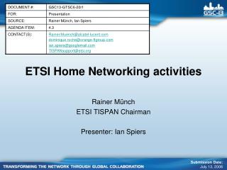 ETSI Home Networking activities