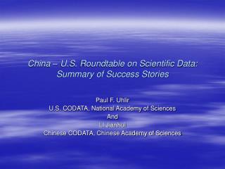 China â€“ U.S. Roundtable on Scientific Data: Summary of Success Stories