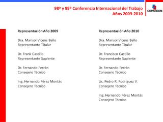 98Âª y 99Âª Conferencia Internacional del Trabajo AÃ±os 2009-2010