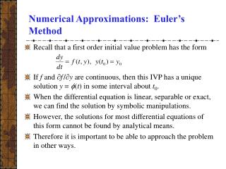 Numerical Approximations: Eulerâ€™s Method