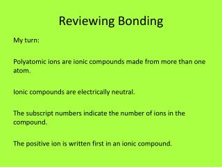 Reviewing Bonding