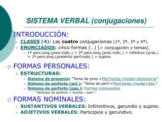 SISTEMA VERBAL (conjugaciones)