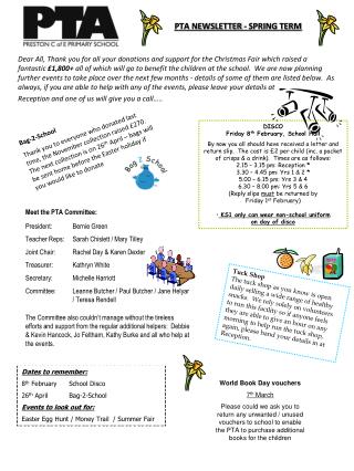 PTA NEWSLETTER - SPRING TERM