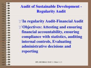 Audit of Sustainable Development -Regularity Audit