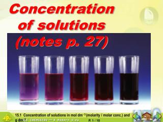 Concentration of solutions (notes p. 27)