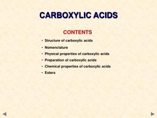 CONTENTS Structure of carboxylic acids Nomenclature