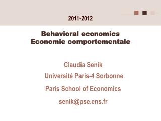 Behavioral economics Economie comportementale