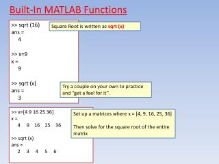Built-In MATLAB Functions