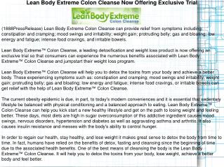 Lean Body Extreme Colon Cleanse Now Offering Exclusive Trial