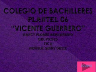 COLEGIO DE BACHILLERES PLANTEL 06 â€œVICENTE GUERREROâ€ Nancy flores bernardino Grupo:215 TIC II