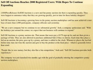 Sell Off Auctions Reaches 2000 Registered Users: With Hopes