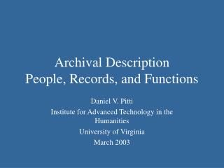 Archival Description People, Records, and Functions