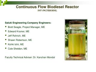 Continuous Flow Biodiesel Reactor F07-59CFBIODSL