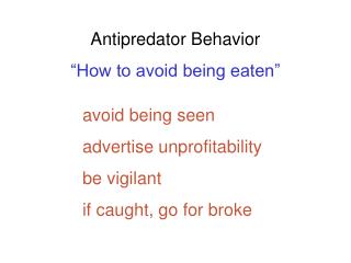 Antipredator Behavior “How to avoid being eaten”