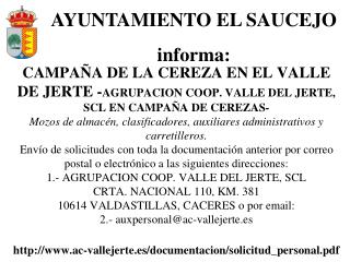 AYUNTAMIENTO EL SAUCEJO informa: