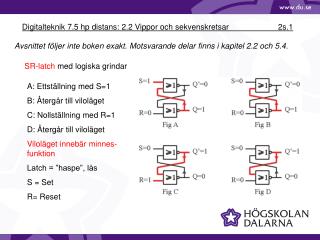 Digitalteknik 7.5 hp distans: 2.2 Vippor och sekvenskretsar 		2s.1
