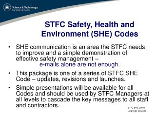 STFC Safety, Health and Environment (SHE) Codes