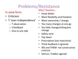 Problems /Resistance