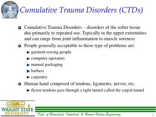 PPT - Cumulative Trauma Disorders (CTDs) PowerPoint Presentation, free ...