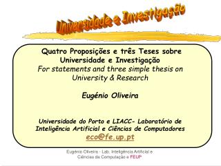 Quatro Proposições e três Teses sobre Universidade e Investigação