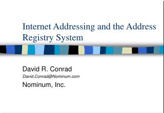 Internet Addressing and the Address Registry System