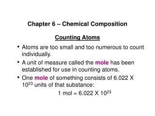 Chapter 6 – Chemical Composition Counting Atoms