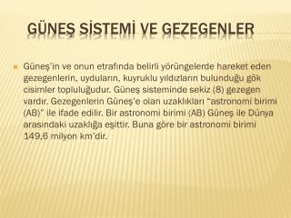 GÜNEŞ SİSTEMİ ve gezegenler