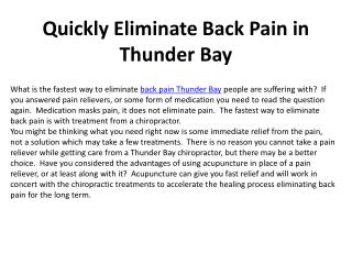 Quickly Eliminate Back Pain in Thunder Bay