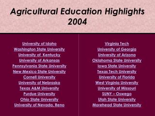 Agricultural Education Highlights 2004