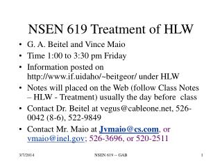 NSEN 619 Treatment of HLW