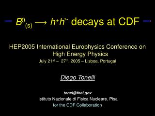 B 0 (s)  h + h ’ - decays at CDF