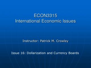 ECON3315 International Economic Issues