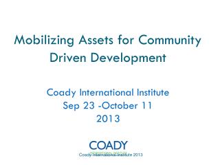 Mobilizing Assets for Community Driven Development