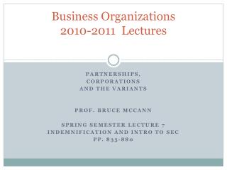 Business Organizations 2010-2011 Lectures