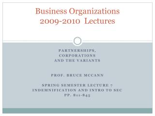 Business Organizations 2009-2010 Lectures