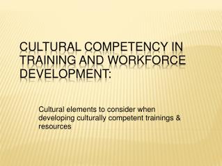 Cultural Competency in Training and Workforce Development: