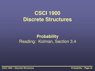 CSCI 1900 Discrete Structures