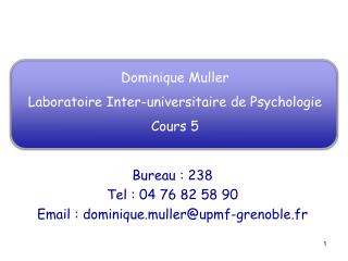 Dominique Muller Laboratoire Inter-universitaire de Psychologie Cours 5