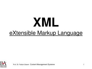 XML eXtensible Markup Language