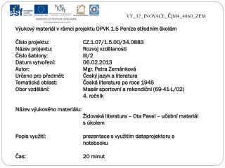 Výukový materiál v rámci projektu OPVK 1.5 Peníze středním školám